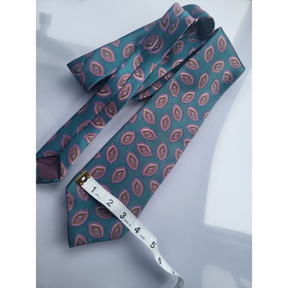 Geoffrey beene Italian silk tie blue green teal geometric paisley made in usa‎ - Picture 1 of 4